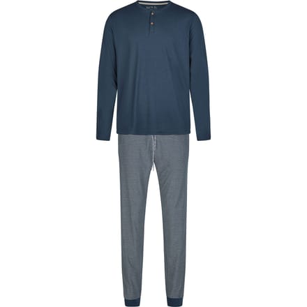 Phil & Co Heren Winter Pyjama Set Lang Donkerblauw Gestreept - Maat M