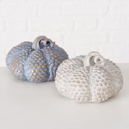 Decoratie - Pompoen - 2 set - Polyserin - Blauw - Wit - Goud - 13x9cm