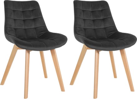 CLP Brook Set van 2 eetkamerstoelen - Hout frame - Fluweel - Velvet - zwart