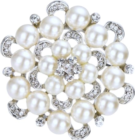 Fako Bijoux® - Broche - Bloem - Parel - XL - 50x56mm - Zilverkleurig