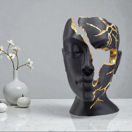 Luxury Layerzz - Broken Face Small - kunst - sculpture - duurzaam - 3dprint - handgemaakt - goud