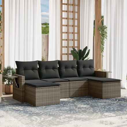 vidaXL - 6-delige - Loungeset - met - kussens - poly - rattan - grijs