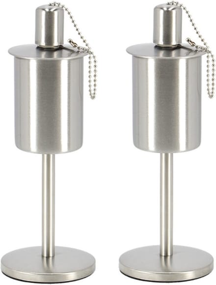 Esschert design RVS olie/tuinfakkel - 2x - 9.5 x 25 cm - op stabiele voet