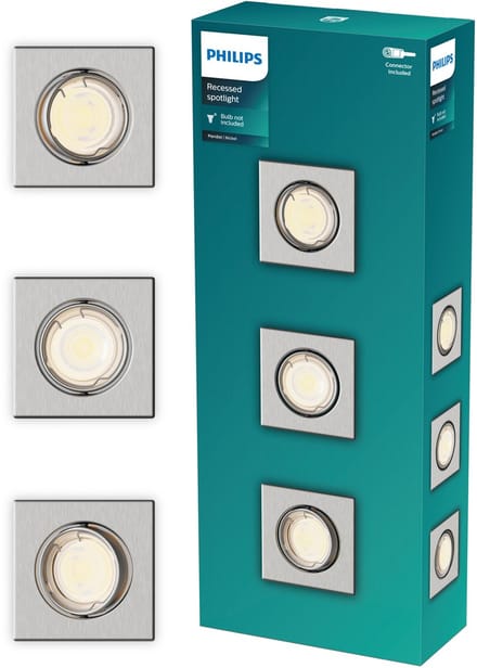 Philips Peridot inbouwspot - GU10 fitting - Nikkel - Vierkant - Richtbare spot - 3-pack