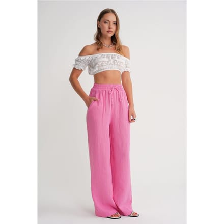 Hoge Taille Geweven Mousseline Stof Broek
