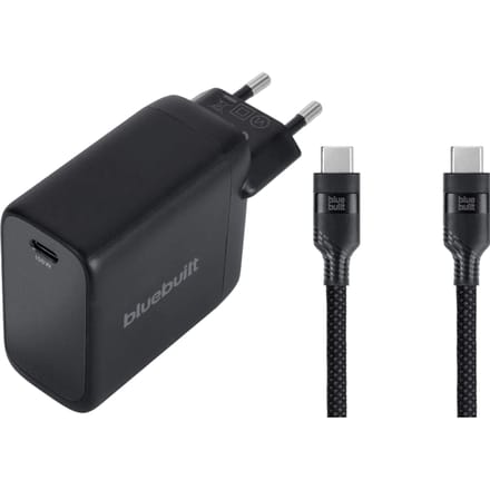 BlueBuilt 100W GaN Usb C Oplader Zwart + Usb C Kabel 240W 2m Nylon Zwart
