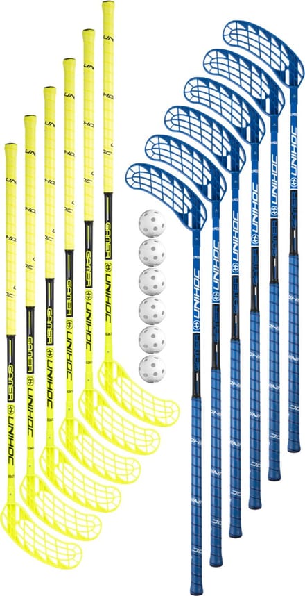 Floorball Set Unihoc GAMER PRO FLEX 12 Sticks + 6 Ballen