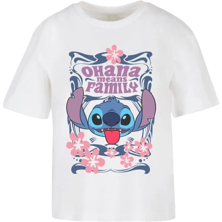 Merchcode Disney Lilo & Stitch - Ohana Means Family Dames Tshirt - S - Wit