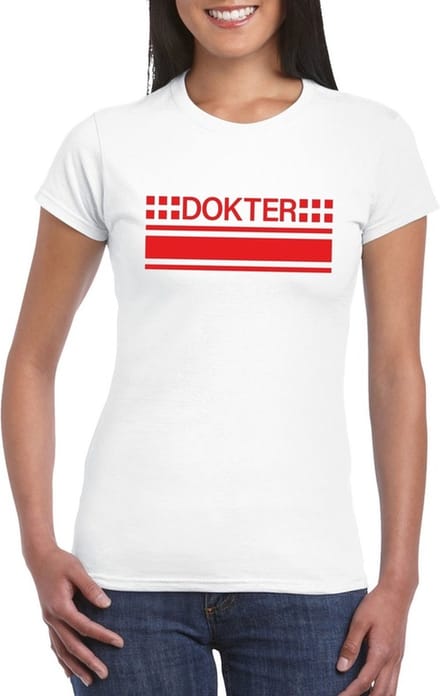 Dokter logo wit shirt voor dames - Hulpdiensten verkleedkleding XL
