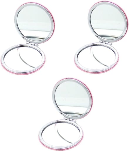Glitter Make-up Spiegel - Mini Reisspiegel Compact - Dagelijkse Make-up - Inklapbaar Ontwerp - 8 cm Diameter - Roze