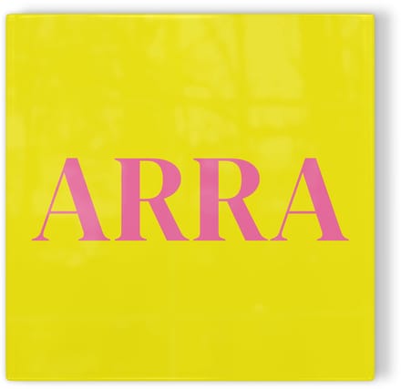 Tegeltje Arnhem ARRA - geel roze - tegeltje stad - tegeltje met tekst