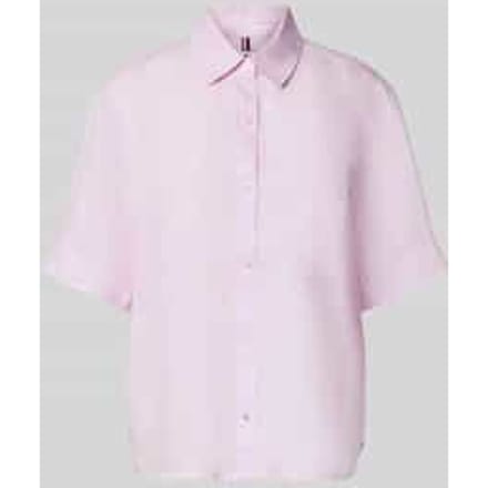 regular fit linnen blouse met logo-stitching