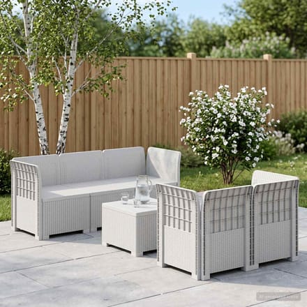 vidaXL - 5-Zits - Tuinbank - Rattanlook - PP - Wit