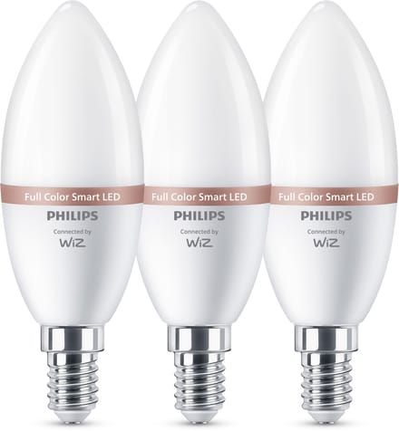 Philips Smart Lighting - LED-kaarslamp - E14 fitting - RGB - Gekleurd en instelbaar wit licht - Dimbaar - 3 pack - 40W - Kaarslamp: C37 - Wifi