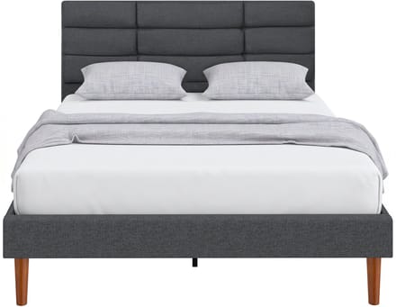 HOMCOM Bedframe - Linnenlook stof, eucalyptushout - 207 x 141 x 86 cm - Grijs