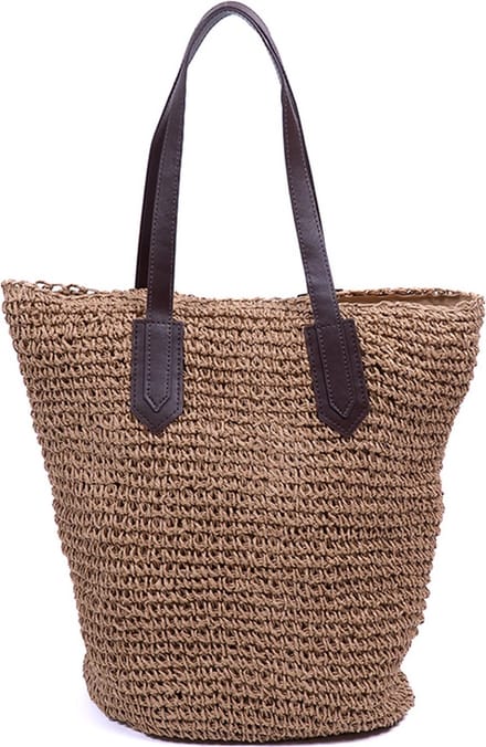 Monnq - strandtas met rits - rieten tas - strandtas riet - Trinley Light Brown