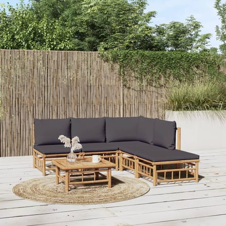 vidaXL - 6-delige - Loungeset - met - kussens - bamboe - donkergrijs