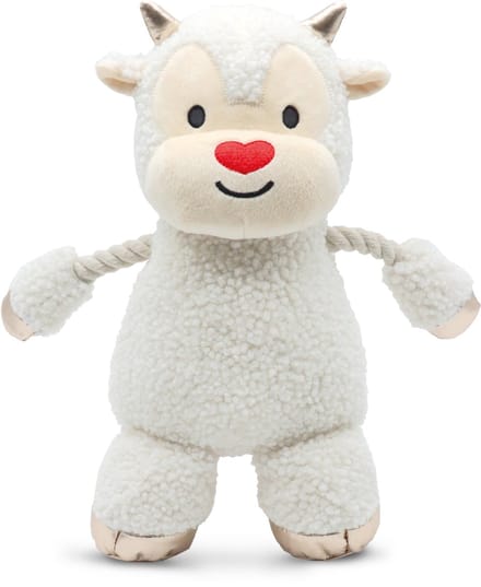 Croci Xmas little ram hondenspeeltje van pluche met touw en pieper 33 cm