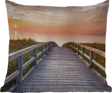 Buitenkussen - Zonsonderang - Zee - Pad - Gras - Duin - Vogels - 45x45 cm - Weerbestendig