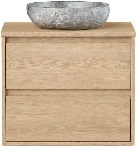 Vente-unique Badkamermeubel met opzetwastafel in steen - Eikenfineer - 60 cm - MILIPAM