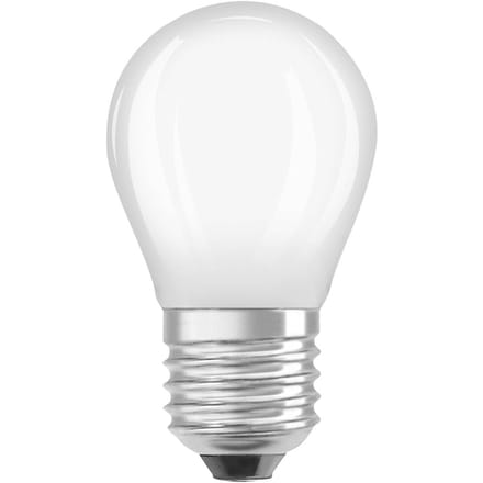Osram LED lamp in classic miniball shape, with decorative LED filament in frosted design, energy efficiency class A, E27, 1.2 W, 255 lm, 2700 K, warm white. 100% light straight away.