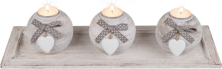 Decoratie, houten plankje met 3 theelichthouders