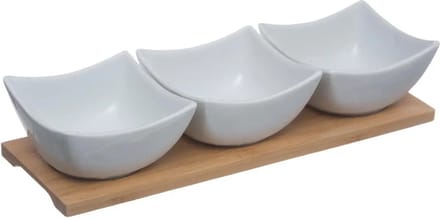 5Five Serveerplank/borrelplank hapjes/saus/tapas - porselein - wit - incl. 3x schaaltjes