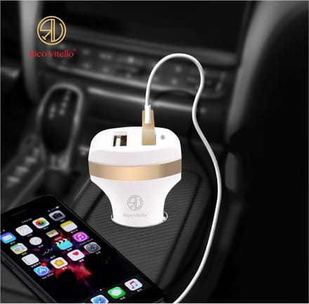 Autolader Geschikt voor Appel iPhone Rico Vitello 2,4A + 1m kabel wit, USB
