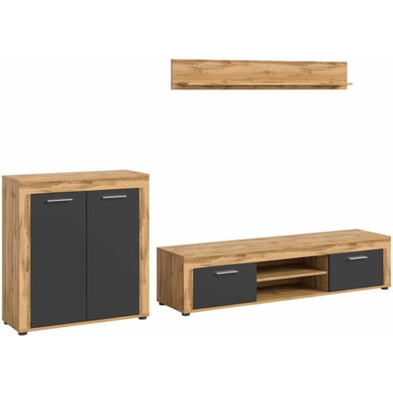 Jam woonkamercombinatie grijs melamine Wotan eiken NB - 35x255x159cm