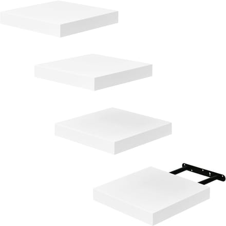 Set van 4 Wandplanken, Compact 20 x 20 cm, MDF Planken voor Badkamer, Keuken en Hal, Wit