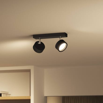 Philips Opbouwspot Bracia - Zwart - 8cm - Warm Wit - 2x11w