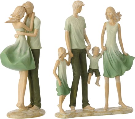 J-Line decoratie Familie 2 Kinderen - polyresin - groen/ecru