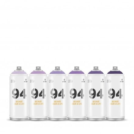 MTN94 spuitbussen pakket - 6x Paarse tinten - Lage druk, matte afwerking graffiti spuitverf - 400ml