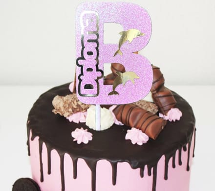Taartdecoratie | Taarttopper | Zwemdiploma B groot | Roze | 14 cm breed | karton