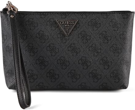 GUESS accessoiretas Laurel II Wristlet Pouch Coal Logo donkergrijs