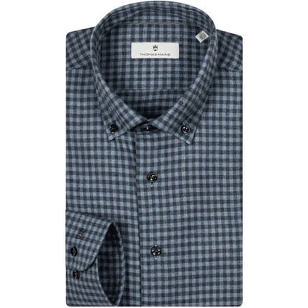 Thomas Maine Overhemd Torino Twill Flanel Gingham Check Button-Down Navy-Blauw / male