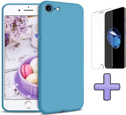 HB Hoesje Geschikt voor Apple iPhone SE (2020) Blauw - Siliconen Back Cover / Glazen Screenprotector