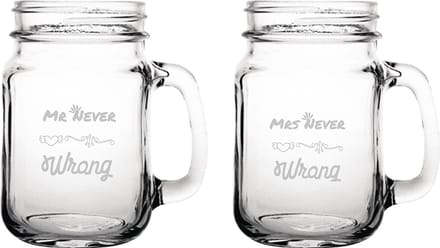 Gegraveerde set drinkglazen 45cl Mr. Never wrong - Mrs. Never wrong