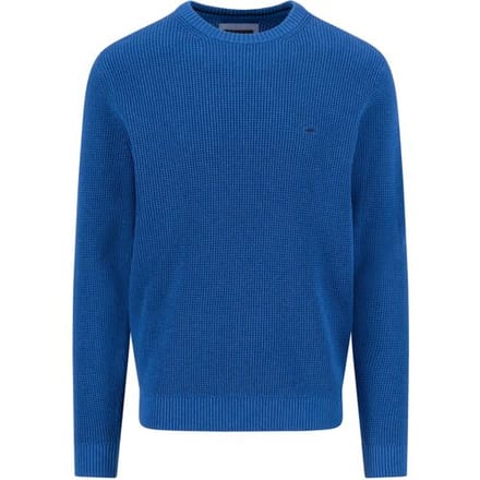 Fynch-Hatton Trui Uni Color O-Neck Structure Supersoft Cotton Harbor Blue / male
