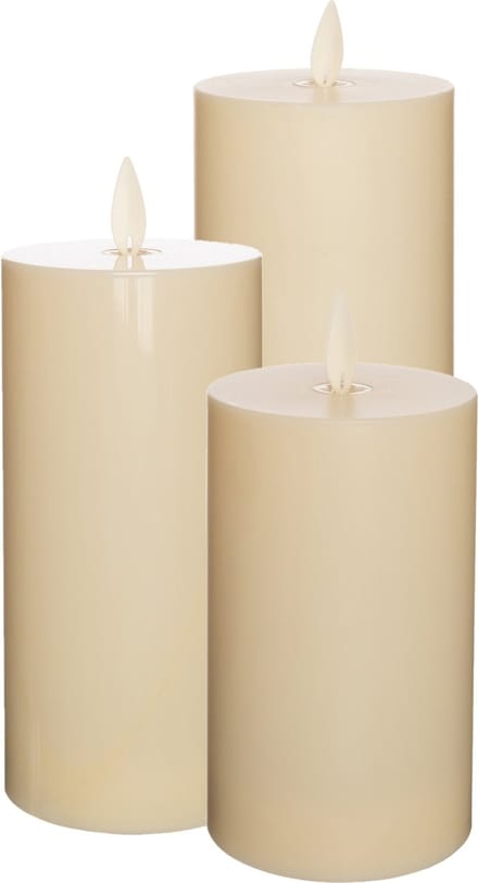 Anna's Collection LED kaarsen/stompkaarsen -set 3x st - ivoor wit - D8 cm - buiten - timer