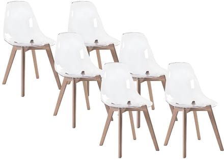 Vente-unique Set van 6 stoelen AUDRA - Polycarbonaat en beuk - Transparant