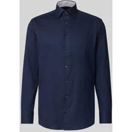 OLYMP Luxor modern fit overhemd - structuur - marine blauw - Strijkvrij - Boordmaat: 39
