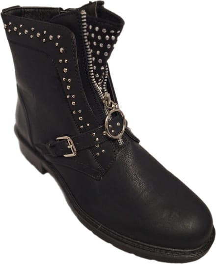 LUCKYSHOES-BIKERBOOTS-1 RIEMPJE MET GESP=FRONTSIERZIPPER-LUXE STUDSVERDELING-39