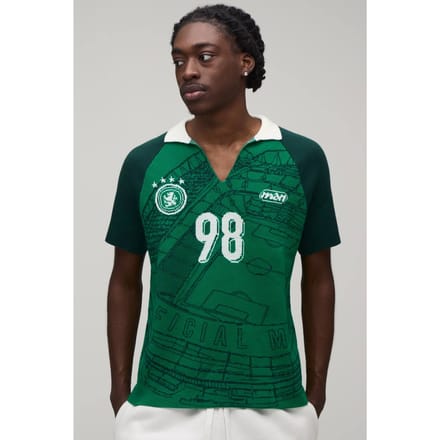 Varsity Jacquard Sportieve Raglan Gebreide Polo | Green | Size Medium