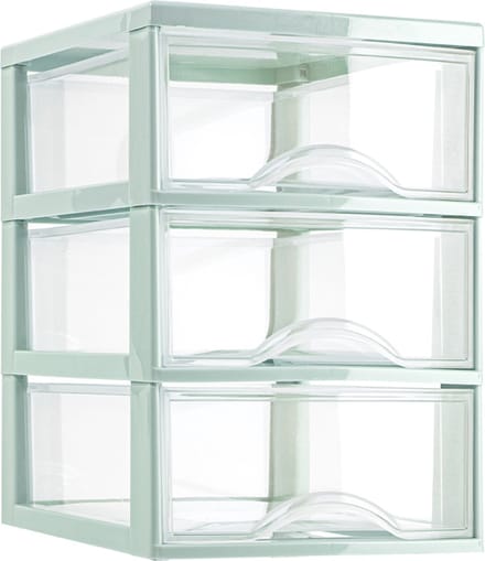 Plasticforte Ladeblokje/bureau organizer met 3x lades - transparant/mintgroen - L18 x B25 x H25 cm