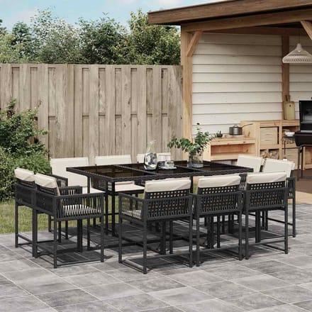 vidaXL - 11-delige - Tuinset - met - kussens - poly - rattan - zwart