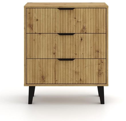 MALWA SCANDI - Ladekast - 3 lades - geribbelde fronten - eik Artisan