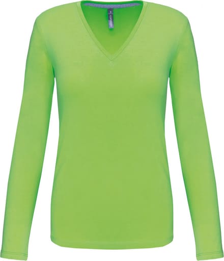 Kariban Dames t-shirt V-hals lange mouwen K382 - Lime - M