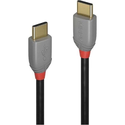 LINDY 36871 USB-kabel USB 2.0 USB-C stekker, USB-C stekker 1.00 m Zwart, Grijs Afgeschermd (dubbel)
