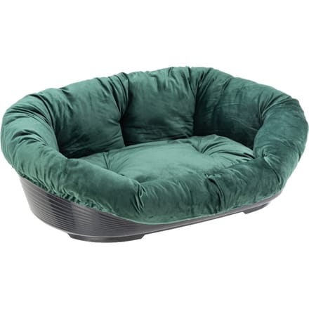Ferplast Hondenmand Siesta Deluxe Zwart met Bekleding Sofà Fluweel Groen - Set maat 10: mand + deksel + pootjes